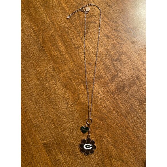 Green Bay Packers Flower Pendant Necklace With Heart Charm & Adjustable Chain - Picture 2 of 9